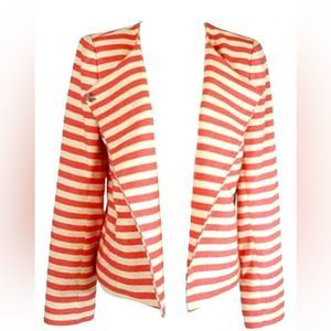 Limited vertical stripe linen blend snap jacket
